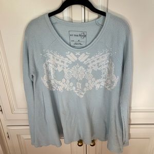 Free People Snowflake Waffle Knit Thermal Long Sleeve Top Slouchy Small Relaxed